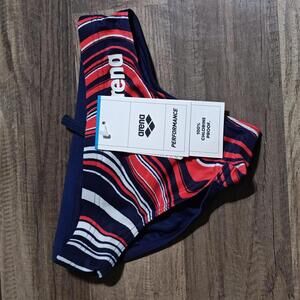 Arena men white navy red print swim bikini brief swimwear swimsuit size 22
